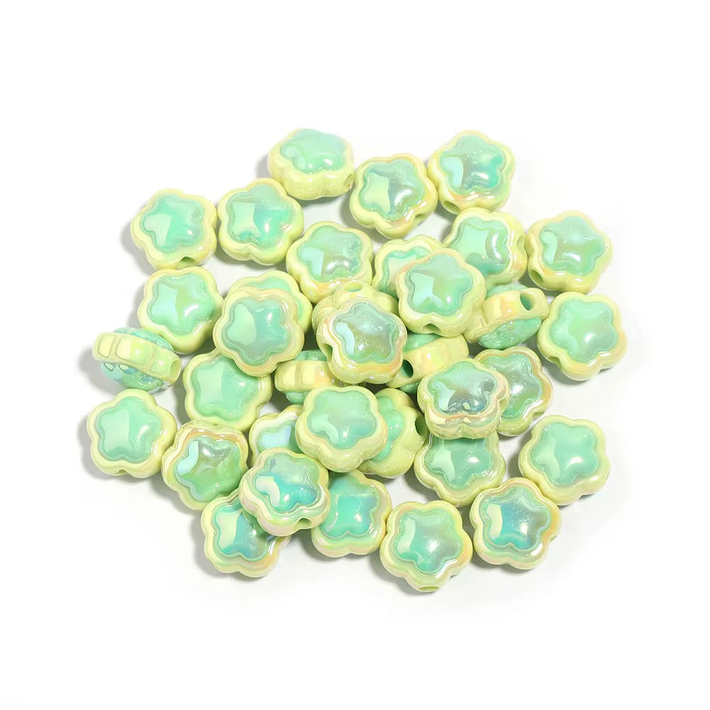BBB 240 (e) Green Yellow Flower Double colour Luminous Shiny Bead ( 1 pc ) UV Plated Acrylic ( 17 mm )