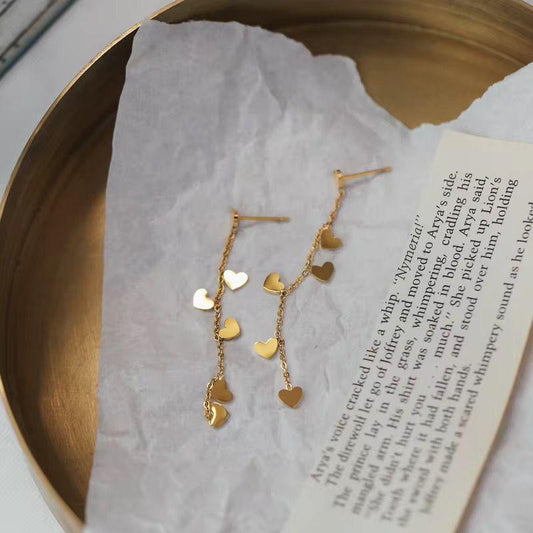 SJ 998 Heart Dangling stud Earring  - 18k Gold PVD plated stainless steel - Anti tarnish