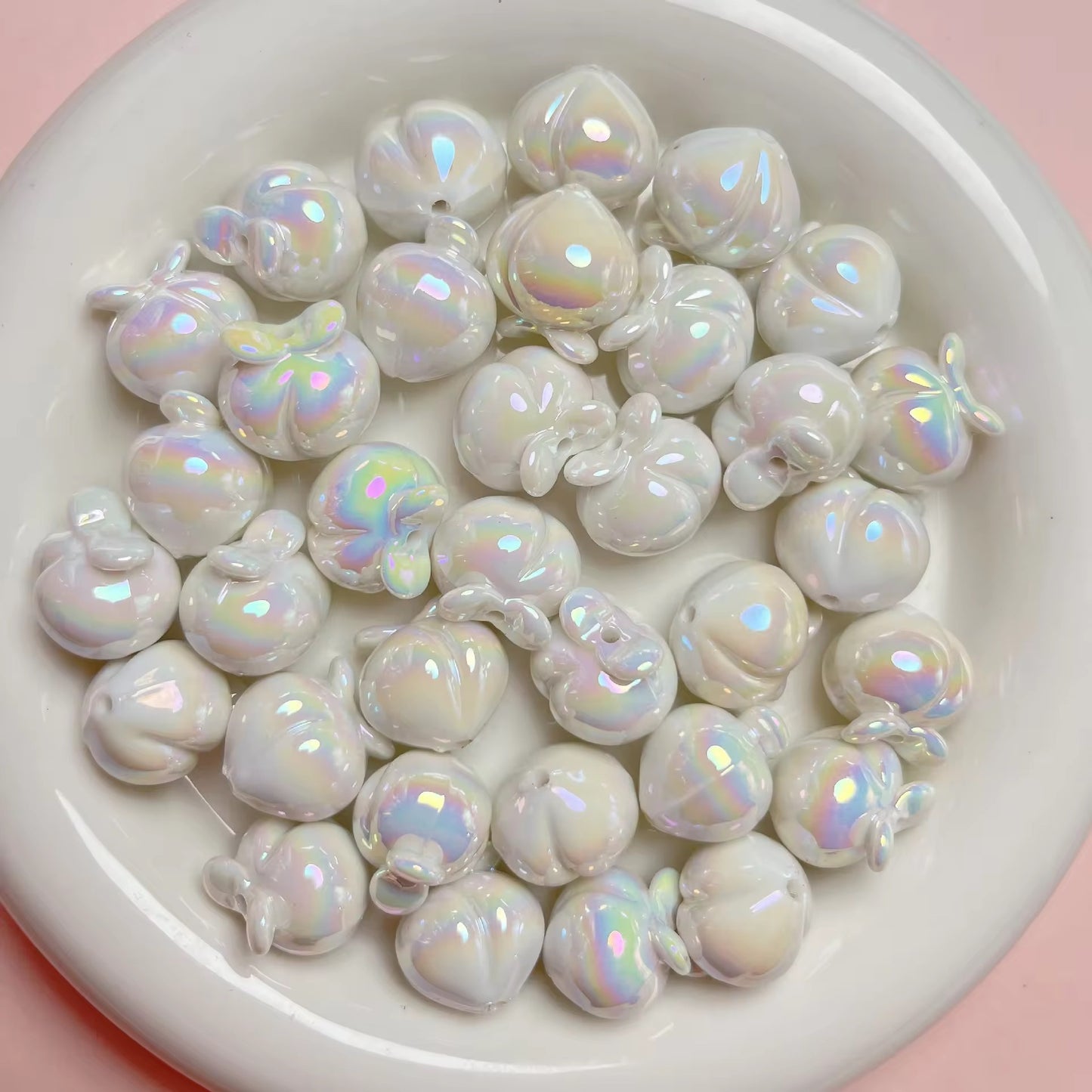 BBB 354 (a) White Fruit peach Shiny Bead ( 1 pc ) UV Plated Acrylic ( 16 mm )