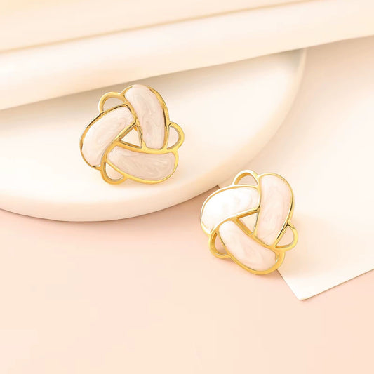 SJ 860 White Twisted Triangle Stud - 18k Gold PVD plated stainless steel - Anti tarnish