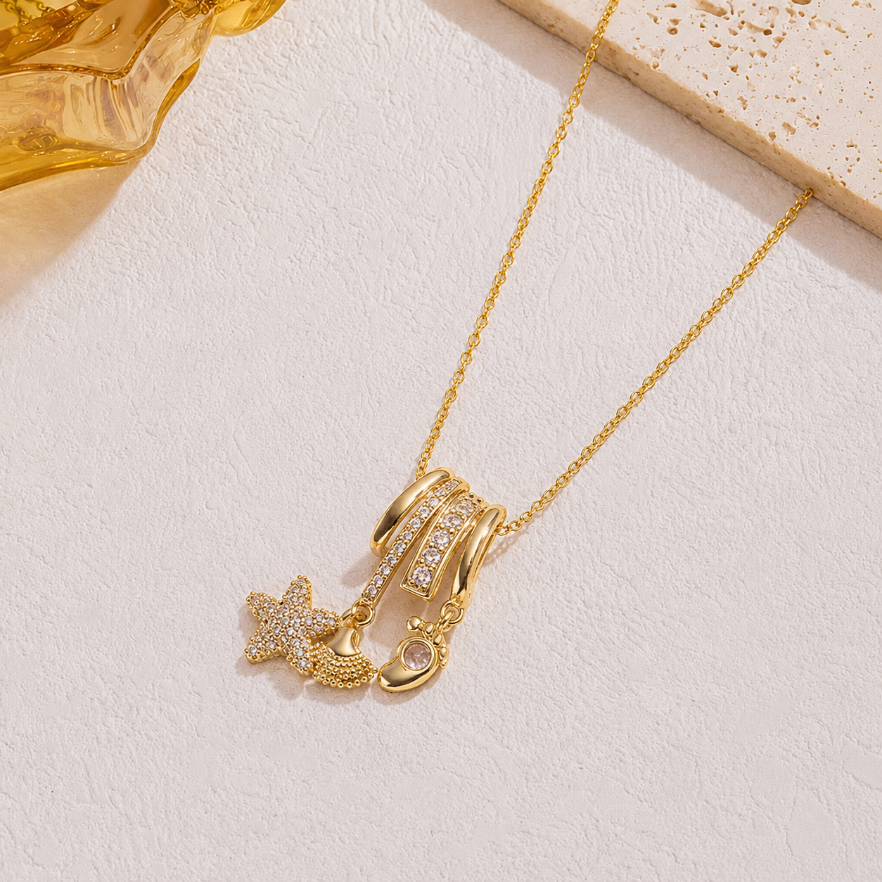 NSJ40E Multi charm Necklace 18k gold pvd plated