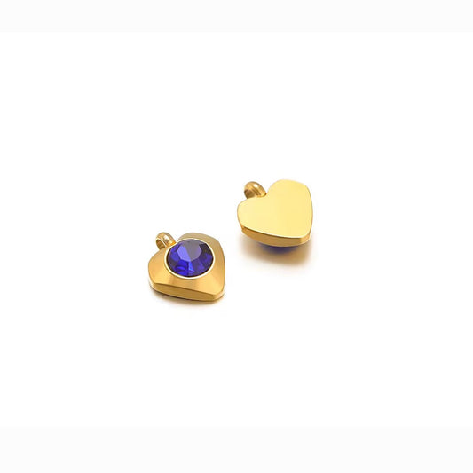 SS 2727 Dark Blue Heart Zircon Charm - 18k Gold plated 316 stainless steel ( 1 pc ) Anti tarnish ( 6mm mm )