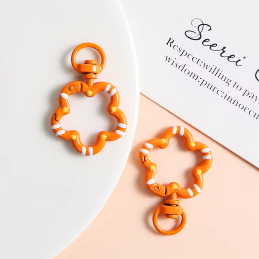 BBB 350 (b) Orange Floral key clasp - Keyring Clasp( 1 pc )