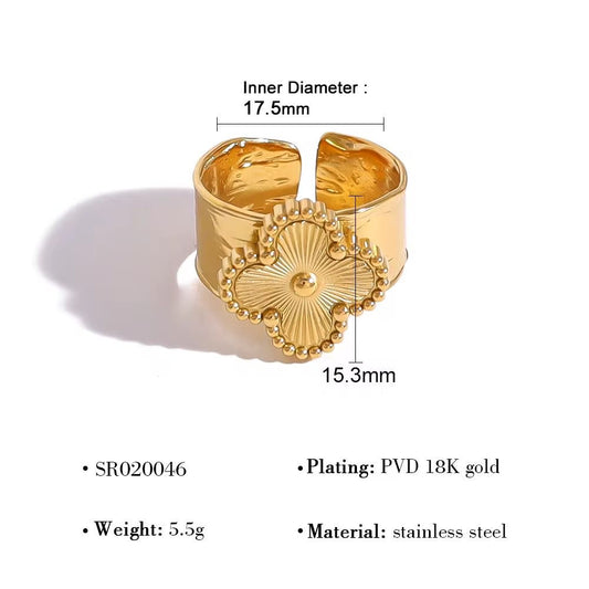 SJ 725 Clover chunky Ring Adjustable  - 18k Gold PVD plated stainless steel - Anti tarnish