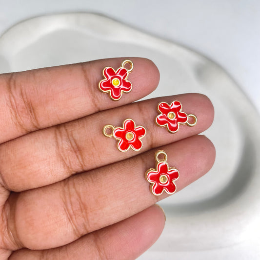 BBB 292 (e) Red Flower enamel charm ( 1 pc ) High quality shine ( 12:10 mm )
