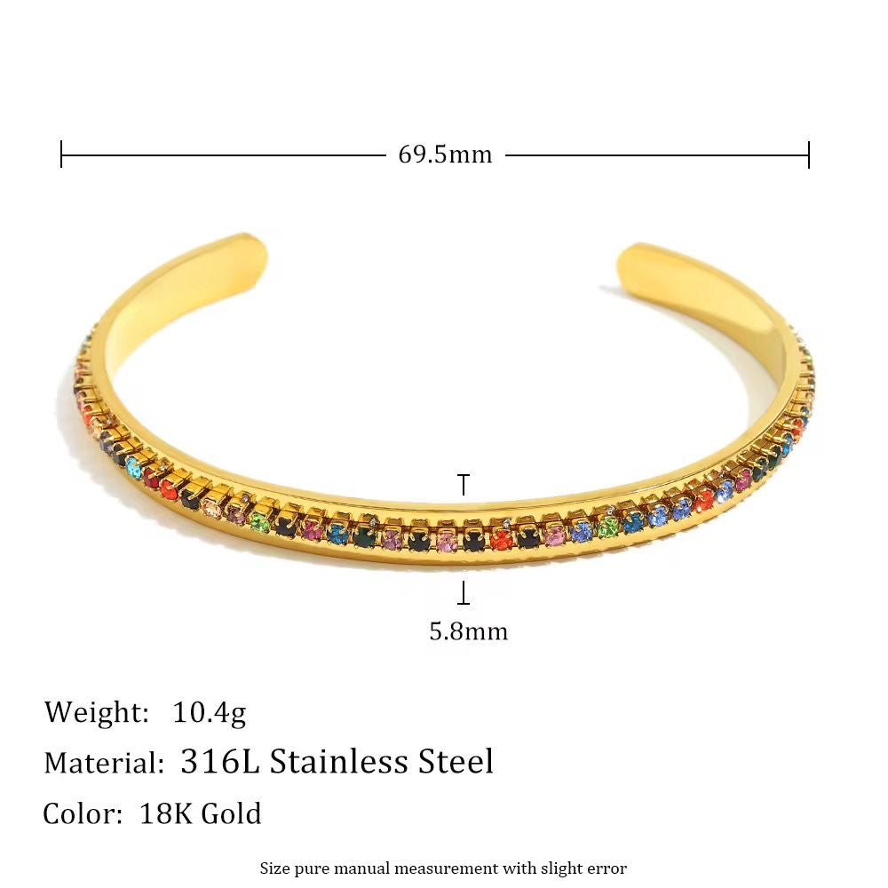 SJ 963 Colourful Zircon Cuff Bracelet - Premium jewellery- 18k Gold PVD plated stainless steel - Anti tarnish