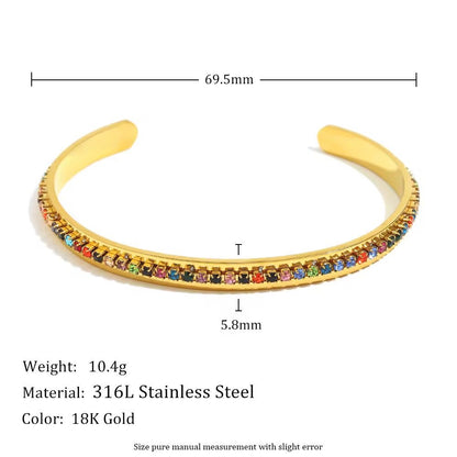 SJ 963 Colourful Zircon Cuff Bracelet - Premium jewellery- 18k Gold PVD plated stainless steel - Anti tarnish
