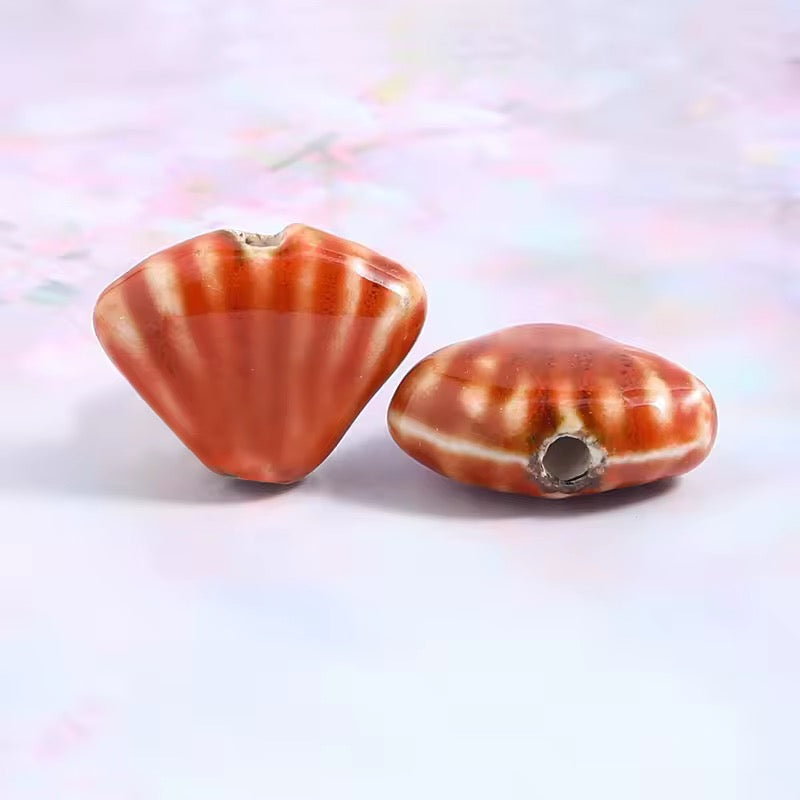 BBB 216 (e) Orange Fan Shell Porcelian Ceramic bead ( 1 pc ) High Shine ( 18:23 mm )