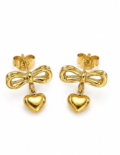 SJ 1162 Heart linked Bow Earring  - 18k Gold PVD plated stainless steel - Anti tarnish