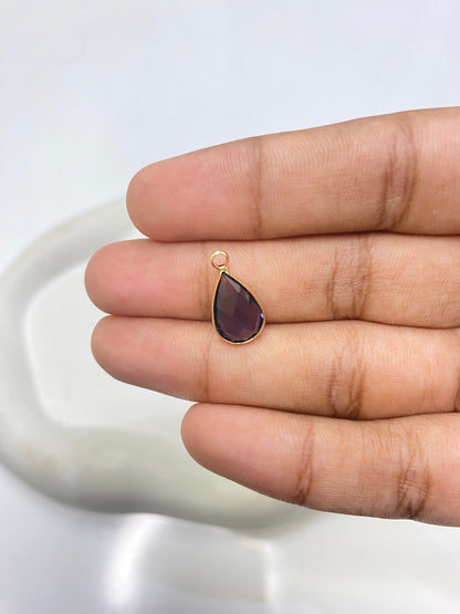 SS 2667 Deep Purple Teardrop Zircon Glass Charm ( 10 mm ) 18k gold plated ( 1 pc ) anti tarnish