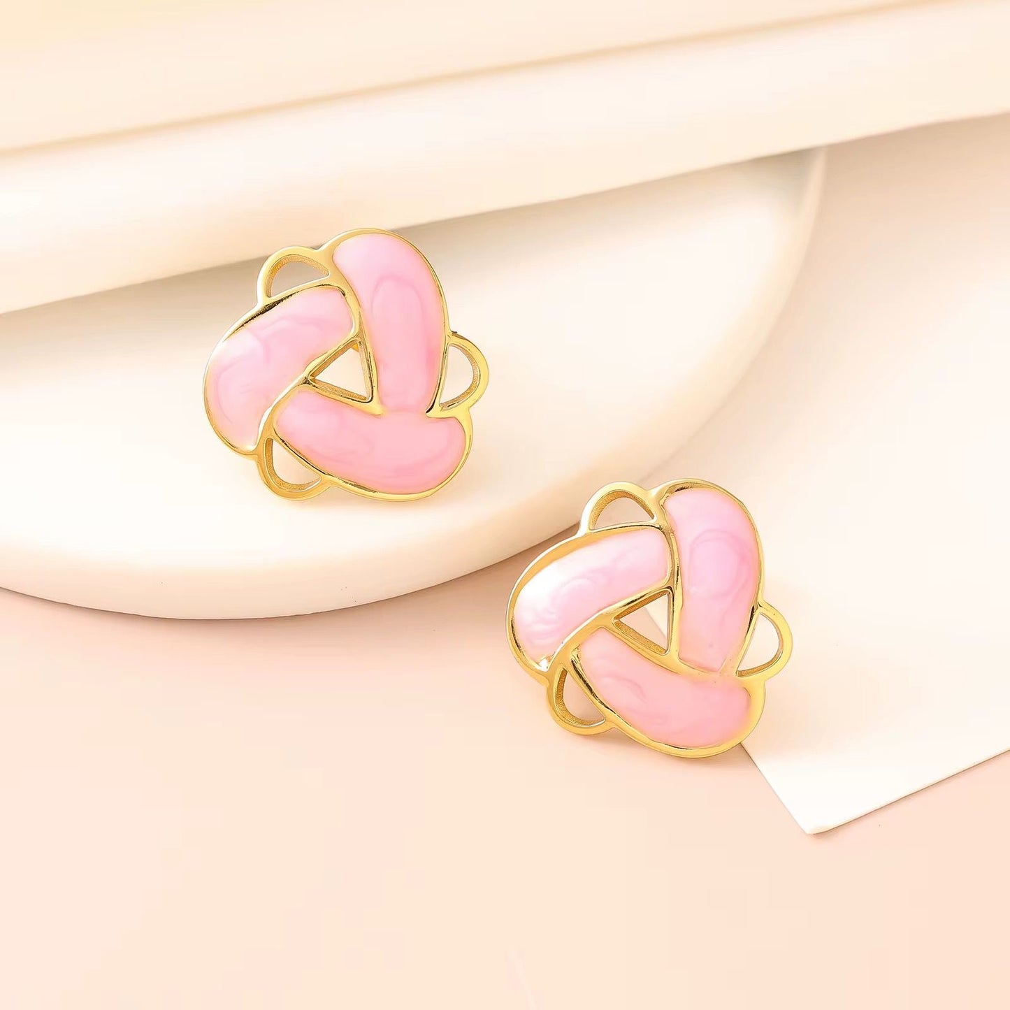 SJ 859 Pink Twisted Triangle Stud - 18k Gold PVD plated stainless steel - Anti tarnish