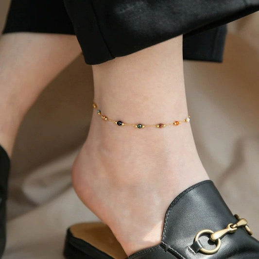 AKJ02E Multi colour stone Anklet  - 18k Gold PVD plated