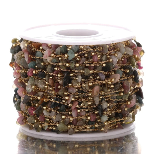 DIYS242 Natural stones Stainless steel chain - per feet - Anti tarnish
