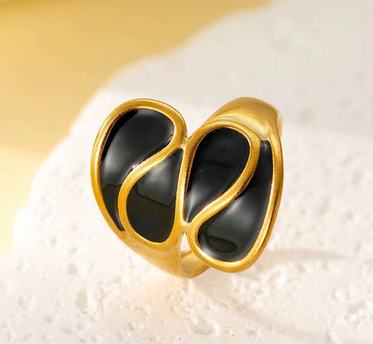 SJ 902 Drop Style Black Enamel Ring Adjustable - 18k Gold PVD plated stainless steel - Anti tarnish