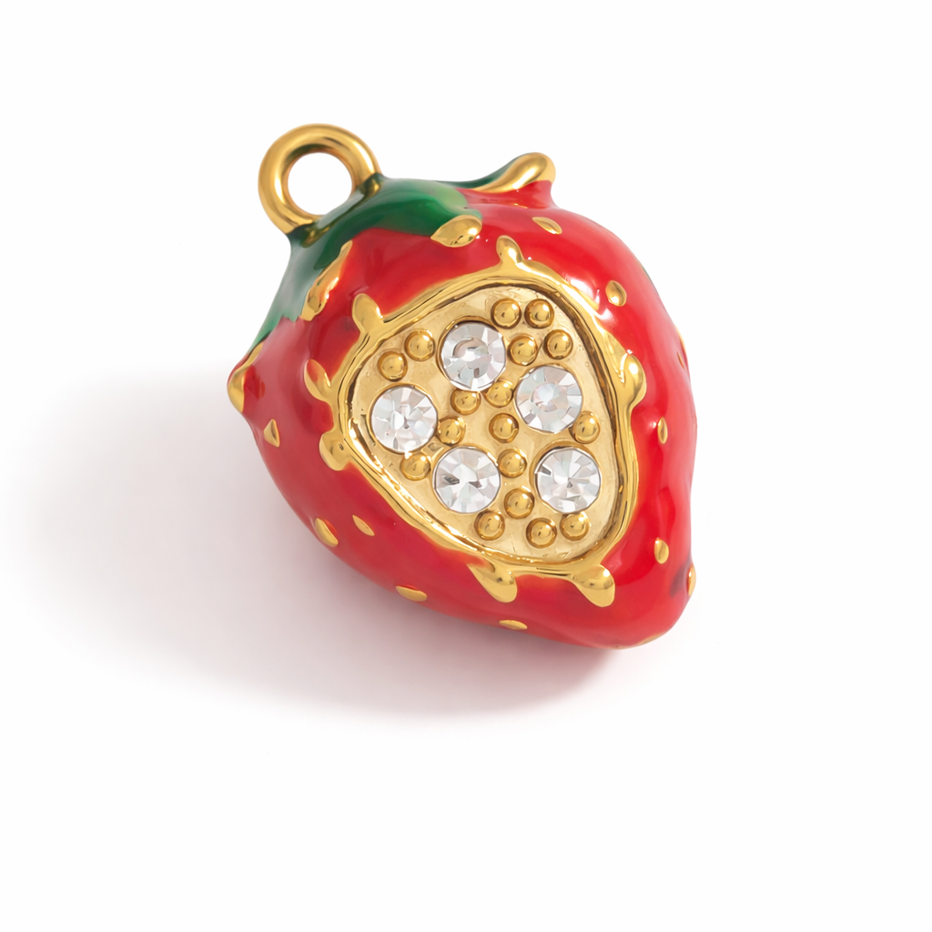 SS 3076 Zircon Strawberry 3D Enamel Charm - 316 SS PVD ( 1 pc ) Premium Collectible | Anti tarnish