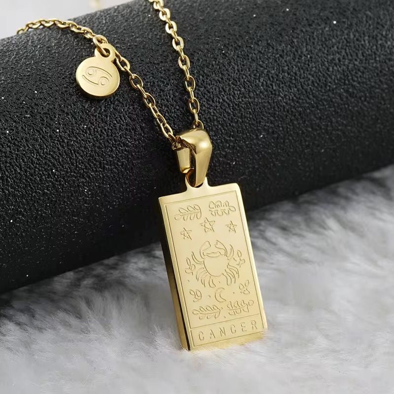 SJ 851 Zodiac Sign Tarot Card Necklace - 18k Gold PVD plated stainless steel - Anti tarnish