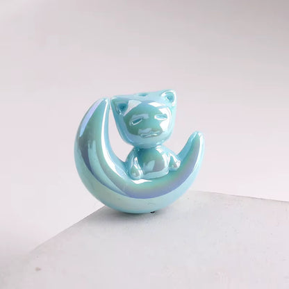 BBB 265 (a) Light Blue Cat Moon Luminous Shiny Big Bead ( 1 pc ) UV Plated Acrylic ( 28 mm )