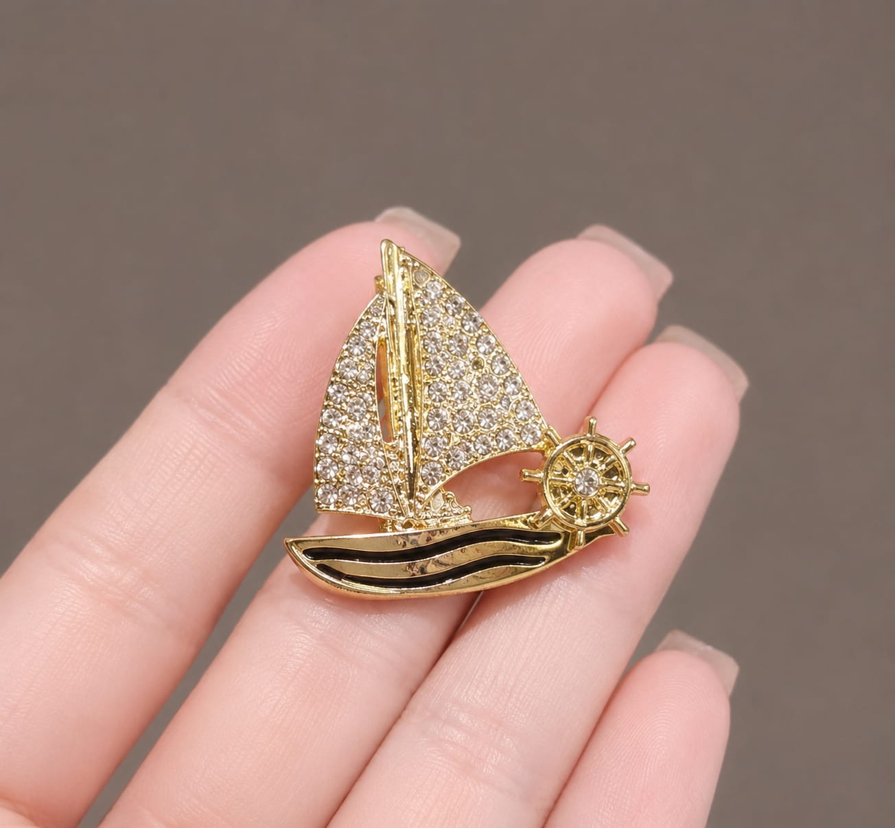 BR03A Golden Voyage Sailboat Zircon Brooch ( 1 PC ) Anti Resistant