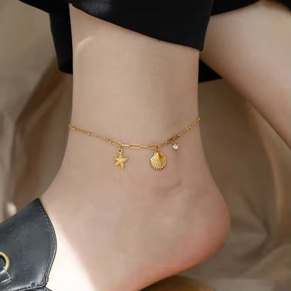 AKJ01D Ocean Theme Zircon Anklet - 18k Gold PVD