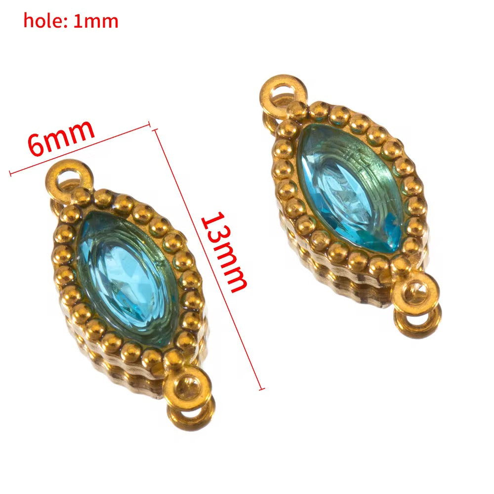 BBB 266 (a) Light Blue Zircon Connector 18k Gold PVD plated 316 stainless steel ( 1 pc ) Anti tarnish ( 6:13 mm )