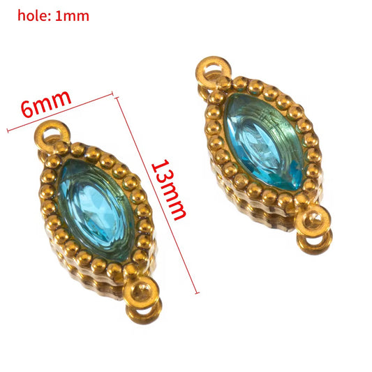 BBB 266 (a) Light Blue Zircon Connector 18k Gold PVD plated 316 stainless steel ( 1 pc ) Anti tarnish ( 6:13 mm )