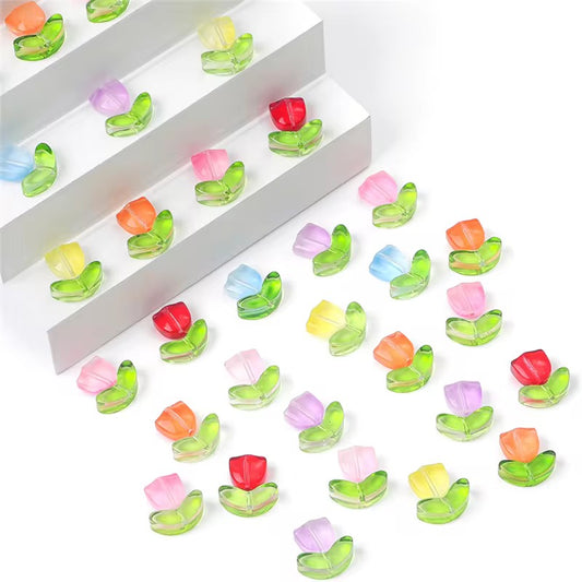 BBB 353 (e) Pink Tulip flower Set glass bead ( 1 pc ) Lampwork Bead ( 15 mm )