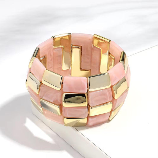 SJ 631 Light pink Marble Spliced Geometric Resin Bead Bracelet - Anti tarnish