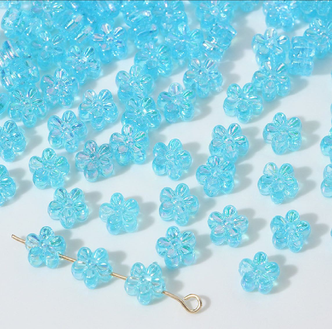BBB 238 (c) Light Blue daisy flower candy Luminous Shiny Bead ( 1 pc ) UV Plated Acrylic ( 7 mm )