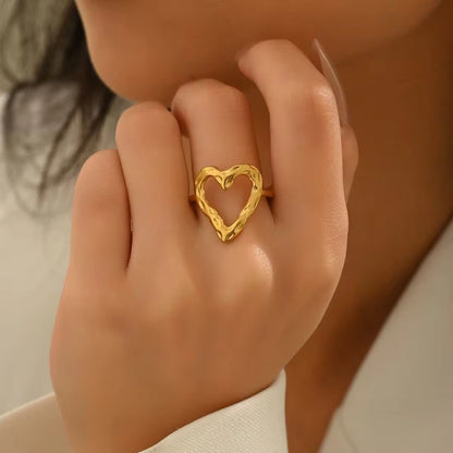 SJ 1080 Heart Textured Ring Adjustable - 18k Gold PVD plated stainless steel - Anti tarnish