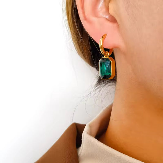 SS 231 Emerald hoop  -18k gold plated stainless steel - Anti tarnish - Wholesale