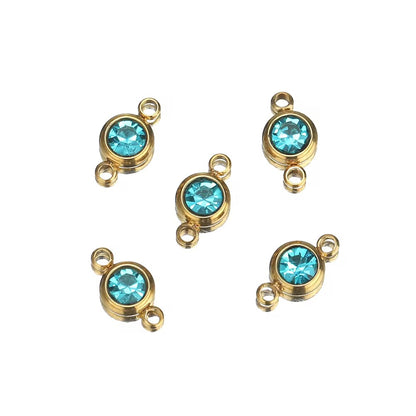 SC09I2 Light Blue Zircon Connector 18K Gold PVD plated 316 stainless steel ( 1 piece ) Anti tarnish ( 6 mm )