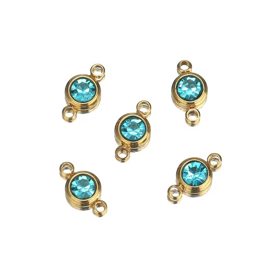 SS 3019 (b) Light Blue Zircon Connector 18K Gold PVD plated stainless steel ( 1 piece ) Anti tarnish ( 6 mm )