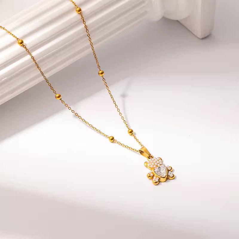 NSJ15A Bear Zircon Necklace  - 18k Gold PVD plated 316 stainless steel - Anti tarnish