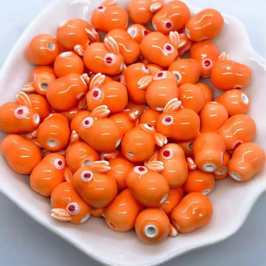 BBB 257 (a) Orange Bunny Ceramic bead ( 1 pc ) Porcelian Ceramic ( 13.5 mm )