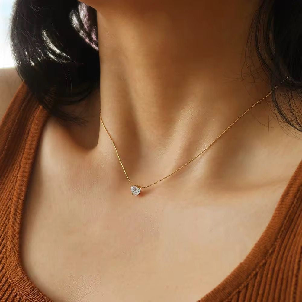 SJ 829 Dainty Zircon heart snake chain Necklace - 18k Gold PVD plated stainless steel - Anti tarnish