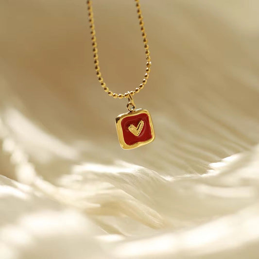 NSJ42A Crimson Red Heart Necklace 18k gold PVD plated