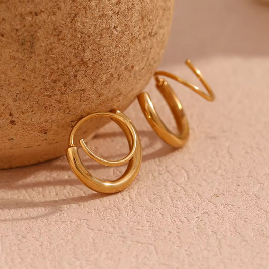 SJ 423 Double layer winding Earring - Premium 18k Gold PVD plated stainless steel - Anti tarnish - Wholesale