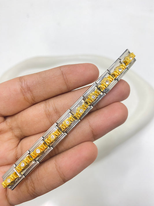 IC 22 Mom Zircon italian charm bracelet - stainless steel ( 1 pc ) Anti tarnish