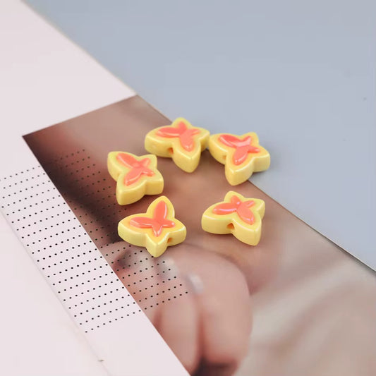 BBB 252 (e) Yellow Butterfly Double colour Luminous Shiny Bead ( 1 pc ) UV Plated Acrylic ( 17 mm )