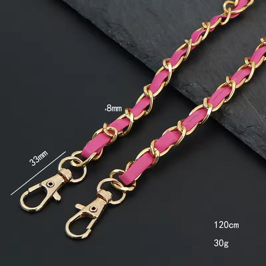 BBB 272 (b) Bright Pink Handbag Shoulder Strap - Chain and leather Bag Hardware ( 1 pc ) ( 120 cm )