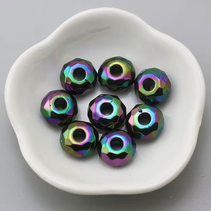 BBB 237 (L) Black Big Faceted Rondelle Luminous Shiny Bead ( 1 pc ) UV Plated Acrylic ( 14 mm )