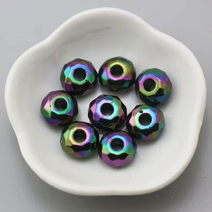 BBB 237 (L) Black Big Faceted Rondelle Luminous Shiny Bead ( 1 pc ) UV Plated Acrylic ( 14 mm )