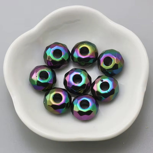 BBB 237 (L) Black Big Faceted Rondelle Luminous Shiny Bead ( 1 pc ) UV Plated Acrylic ( 14 mm )