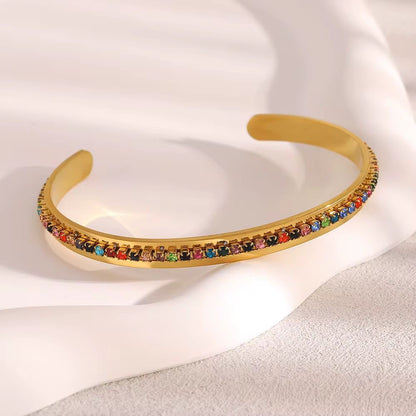 SJ 963 Colourful Zircon Cuff Bracelet - Premium jewellery- 18k Gold PVD plated stainless steel - Anti tarnish