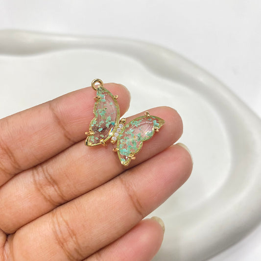 GP 1655 Butterfly resin zircon 14k gold plated charm ( 1 pc ) - anti tarnish