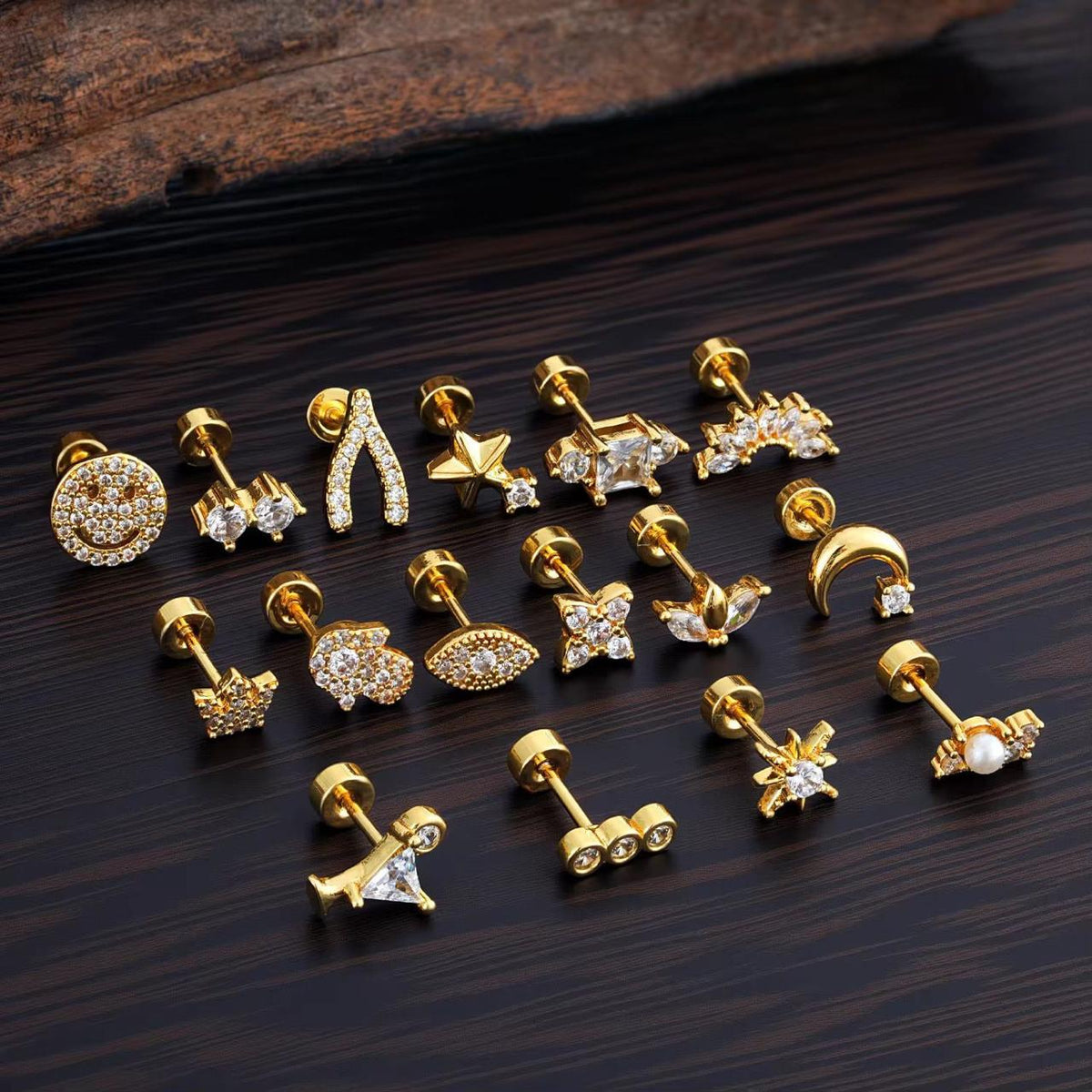 MSJ04P Zircon Cartilage 2nd piercing stud ( 2 pc )- 18k Gold PVD