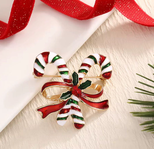 BR 86 Candycane Christmas Zircon Brooch ( 1 PC ) Anti Resistant