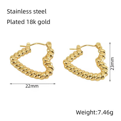 ESJ15B Twisted Heart Hoop Earrings - 18k Gold PVD plated stainless steel - Anti tarnish - Wholesale