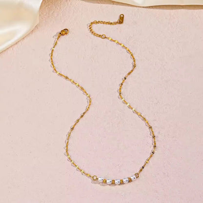 NSJ09C Minimalistic Pearl Lip chain Necklace - 18k Gold PVD plated 316 stainless steel - Anti tarnish