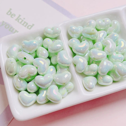 BBB 162 (B) Green rainbow Luminous heart uv plated holographic irrediscent Acrylic bead ( 1 pc )